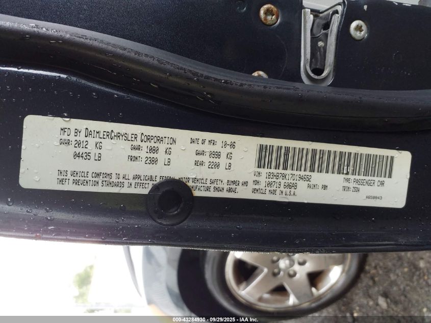 2007 Dodge Caliber R/T VIN: 1B3HB78K17D194652 Lot: 43284930