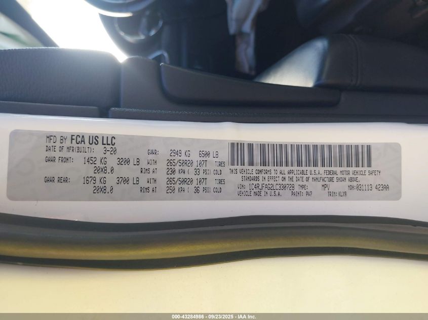 2020 Jeep Grand Cherokee Laredo VIN: 1C4RJFAG2LC330728 Lot: 43284986