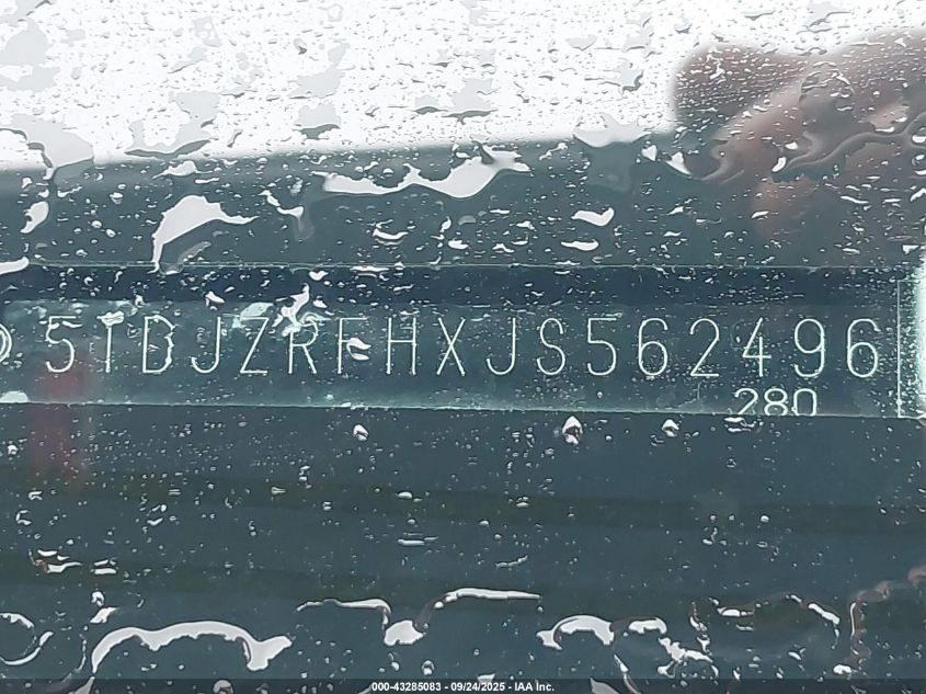 2018 Toyota Highlander Xle VIN: 5TDJZRFHXJS562496 Lot: 43285083