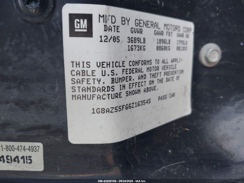 2006 Saturn Ion 2 VIN: 1G8AZ55F66Z163545 Lot: 43285108