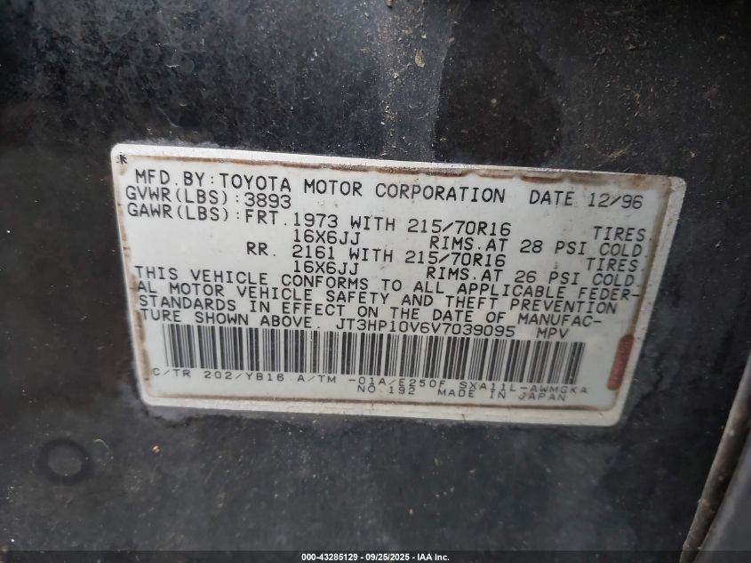 1997 Toyota Rav4 VIN: JT3HP10V6V7039095 Lot: 43285129