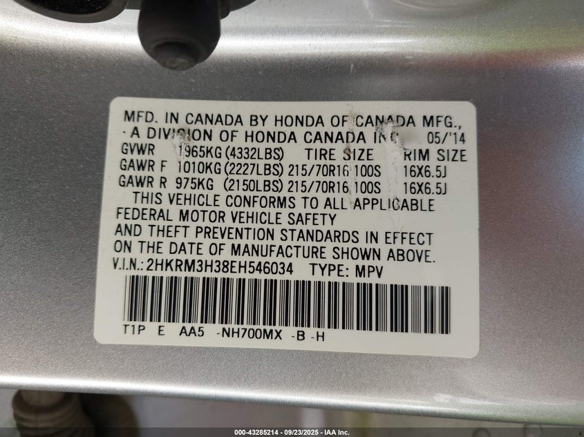 2014 HONDA CR-V LX - 2HKRM3H38EH546034