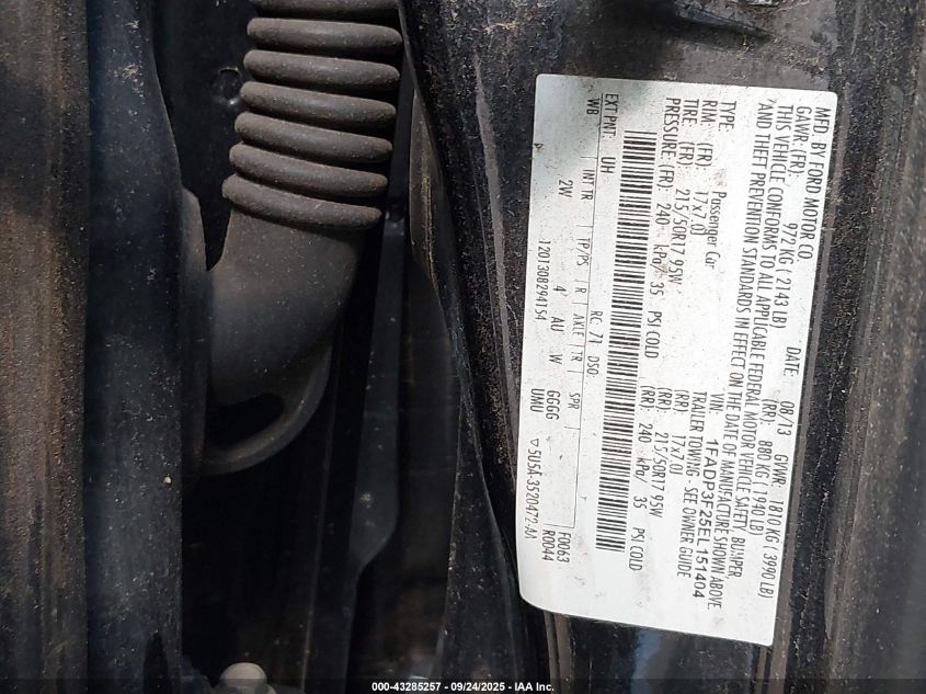 2014 Ford Focus Se VIN: 1FADP3F25EL151404 Lot: 43285257