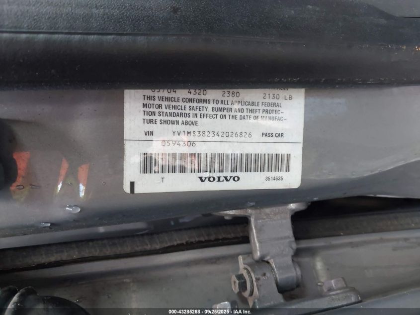 2004 Volvo S40 2.4I VIN: YV1MS382342026826 Lot: 43285268