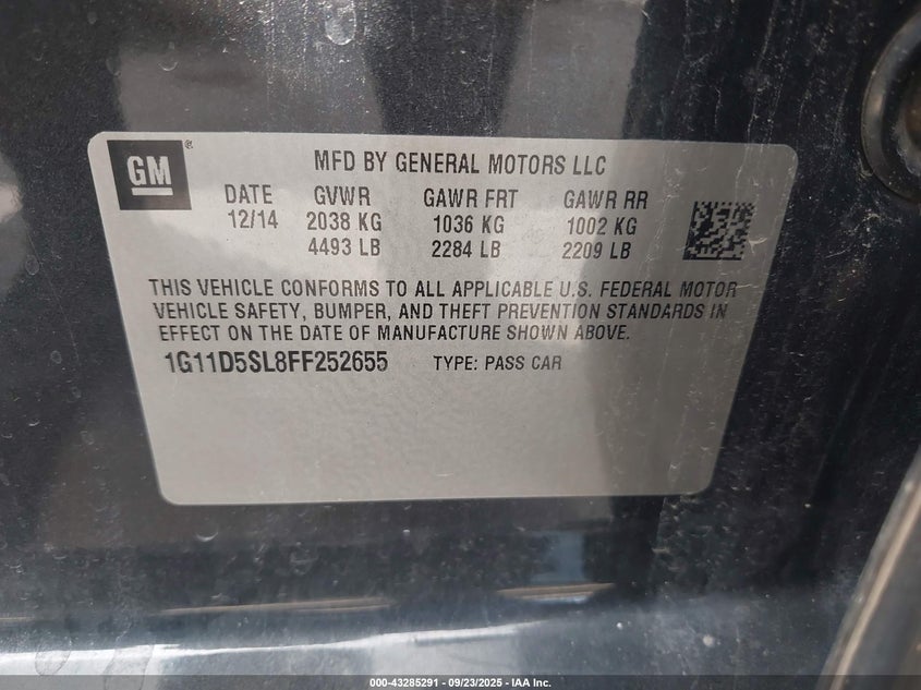 2015 CHEVROLET MALIBU 2LT - 1G11D5SL8FF252655