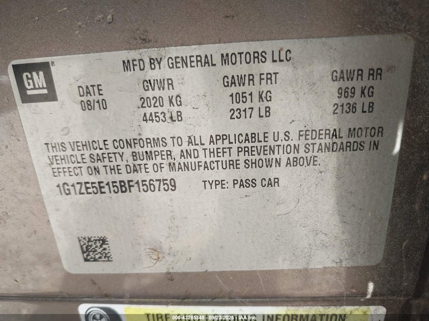 2011 Chevrolet Malibu Ltz VIN: 1G1ZE5E15BF156759 Lot: 43285348