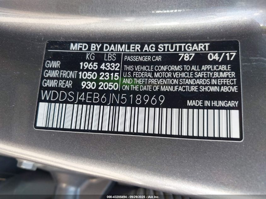 2018 Mercedes-Benz Cla 250 VIN: WDDSJ4EB6JN518969 Lot: 43285494