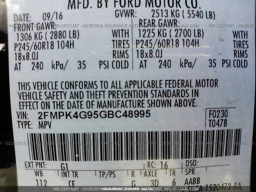 2016 FORD EDGE SE 2FMPK4G95GBC48995