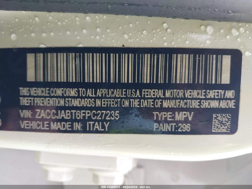 2015 Jeep Renegade Latitude VIN: ZACCJABT6FPC27235 Lot: 43285533