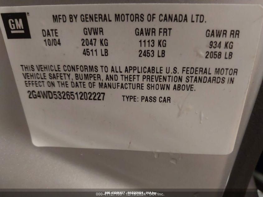 2005 Buick Lacrosse Cxl VIN: 2G4WD532651202227 Lot: 43285537