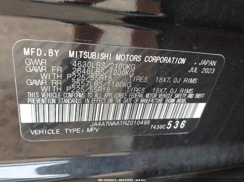 2024 Mitsubishi Eclipse Cross Se S-Awc VIN: JA4ATWAA1RZ010495 Lot: 43285572