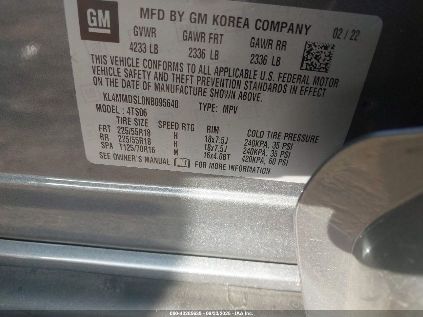 2022 Buick Encore Gx Fwd Select VIN: KL4MMDSL0NB09S640 Lot: 43285639