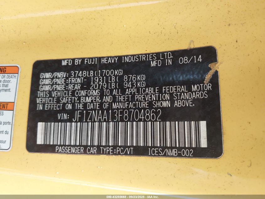 2015 Scion Fr-S Release Series VIN: JF1ZNAA13F8704862 Lot: 43285668