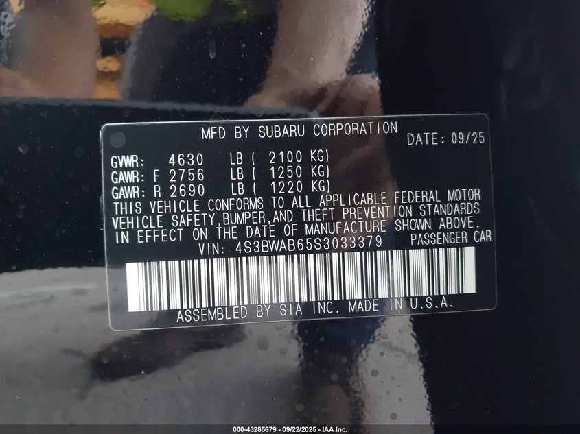 4S3BWAB65S3033379 2025 SUBARU LEGACY photo no. 5
