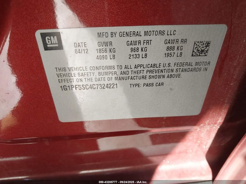 2012 Chevrolet Cruze 1Lt VIN: 1G1PF5SC4C7324221 Lot: 43285777