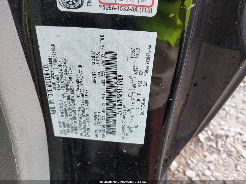 2008 Ford Mustang VIN: 1ZVHT82H585111909 Lot: 43285780