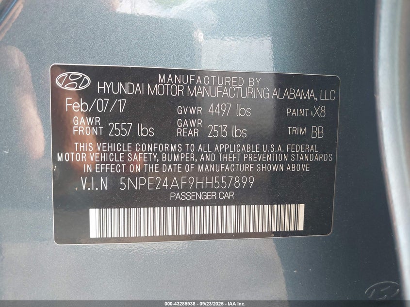 2017 HYUNDAI SONATA - 5NPE24AF9HH557899