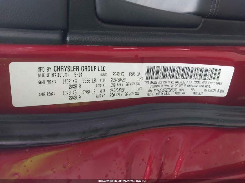 2014 Jeep Grand Cherokee Summit VIN: 1C4RJFJG6EC501340 Lot: 43286056