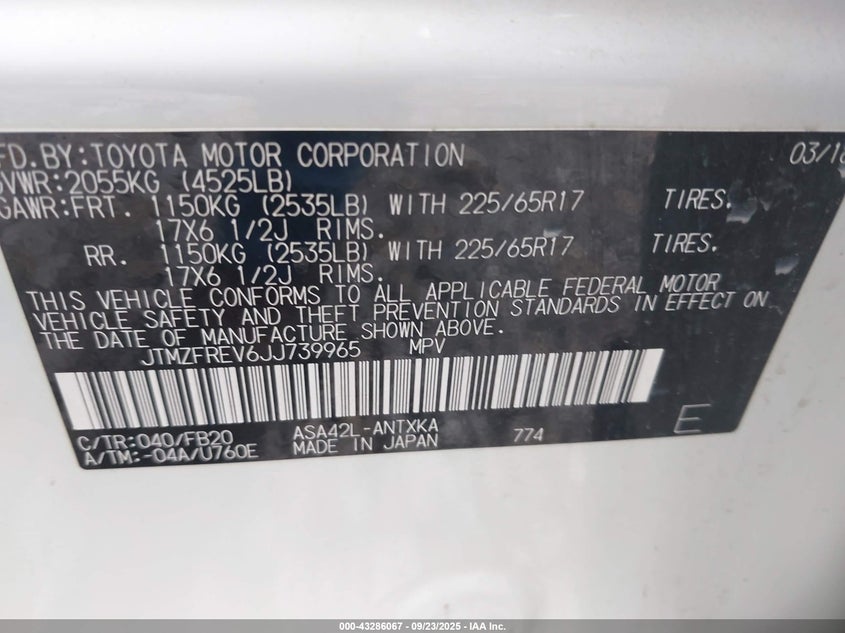 2018 TOYOTA RAV4 LE - JTMZFREV6JJ739965