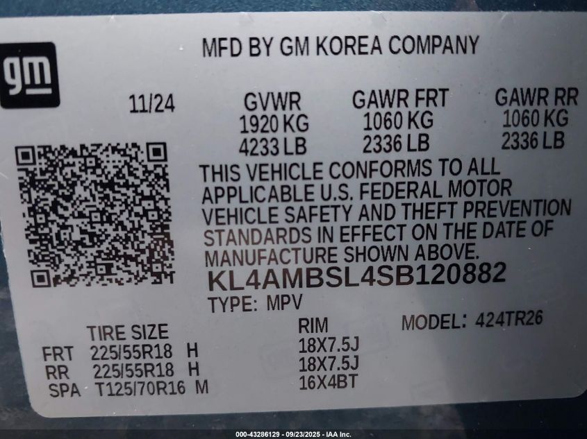 2025 Buick Encore Gx Preferred Fwd VIN: KL4AMBSL4SB120882 Lot: 43286129