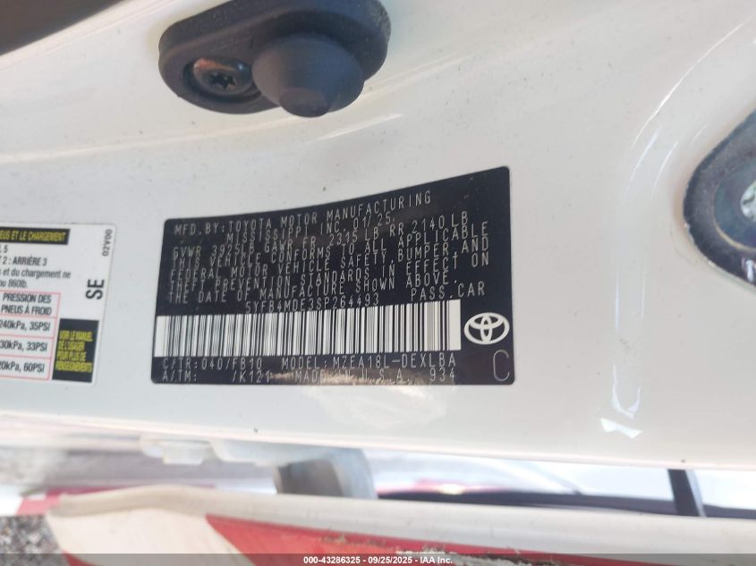 2025 Toyota Corolla Le VIN: 5YFB4MDE3SP264493 Lot: 43286325