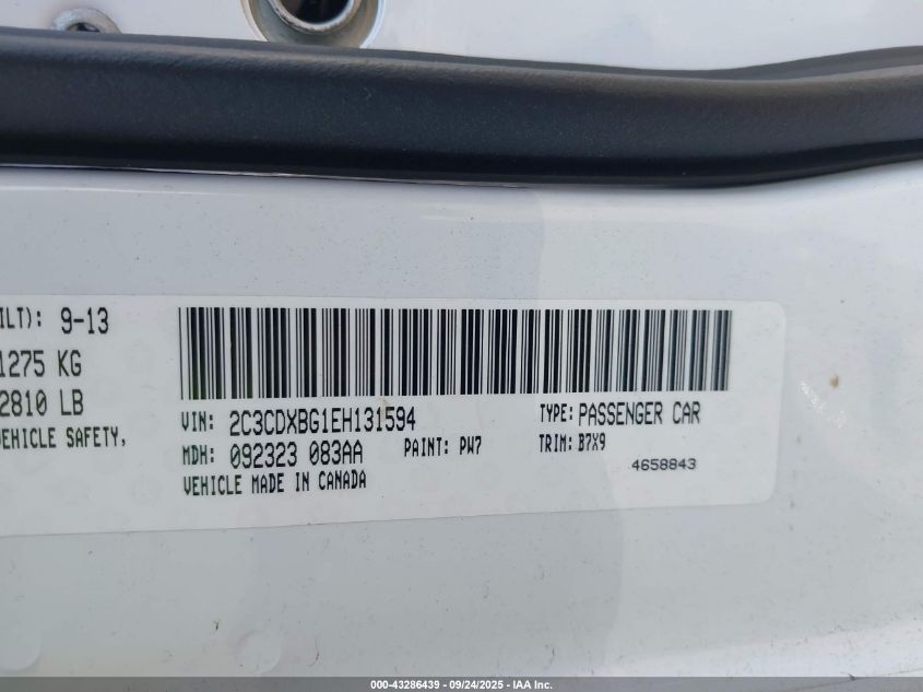 2014 Dodge Charger Se VIN: 2C3CDXBG1EH131594 Lot: 43286439