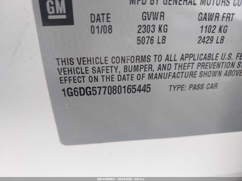 2008 Cadillac Cts Standard VIN: 1G6DG577080165445 Lot: 43286531