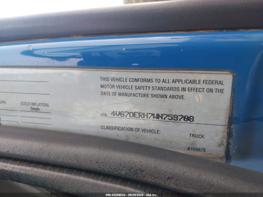 1998 Volvo Vn VIN: 4VG7DERH7WN759708 Lot: 43286534