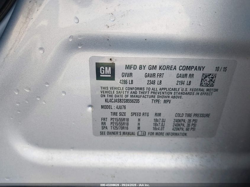 2016 Buick Encore VIN: KL4CJASB2GB556205 Lot: 43286626