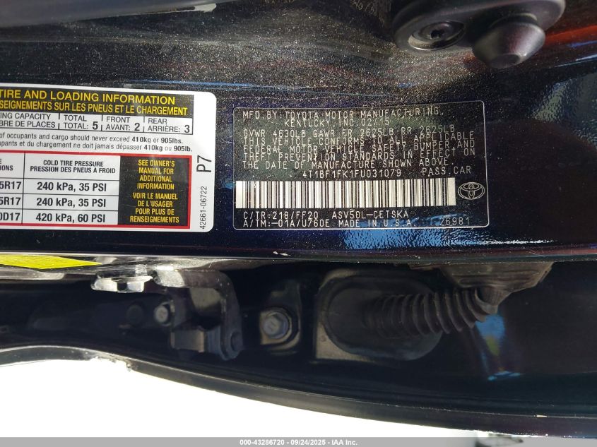 2015 Toyota Camry Se VIN: 4T1BF1FK1FU031079 Lot: 43286720