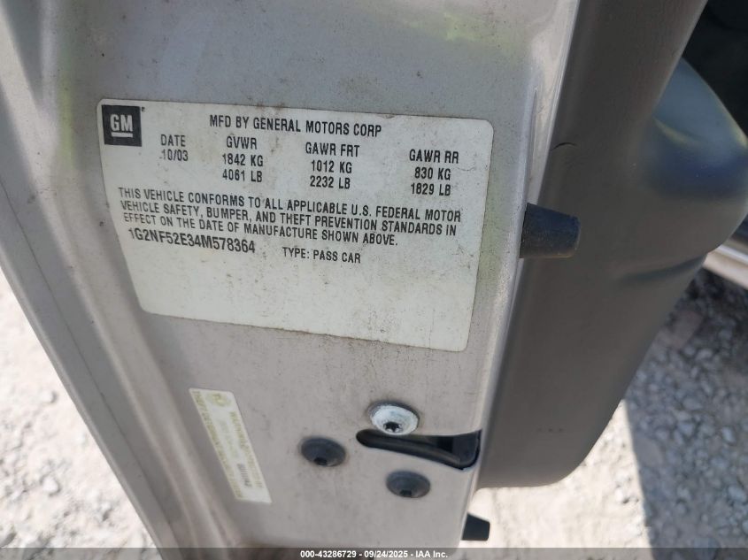 2004 Pontiac Grand Am Se1 VIN: 1G2NF52E34M578364 Lot: 43286729