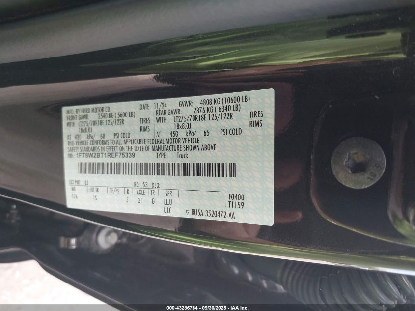 2024 Ford F-250 Xl VIN: 1FT8W2BT1REF75339 Lot: 43286784
