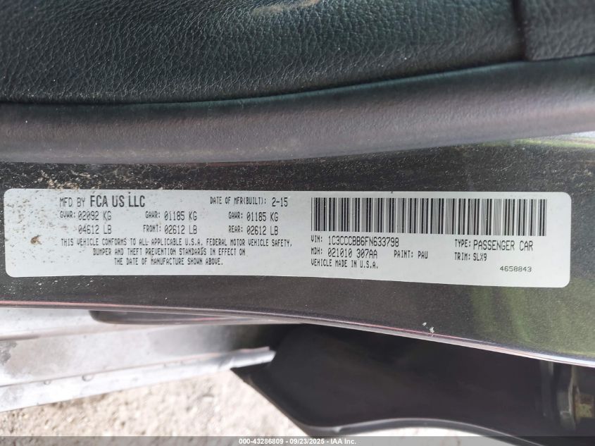 2015 Chrysler 200 S VIN: 1C3CCCBB6FN633798 Lot: 43286809