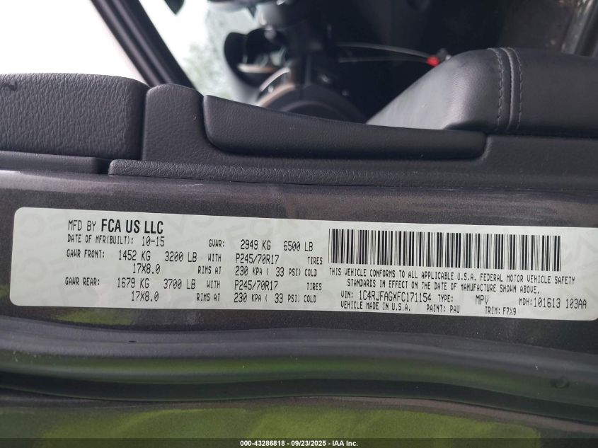 2015 Jeep Grand Cherokee Laredo VIN: 1C4RJFAGXFC171154 Lot: 43286818