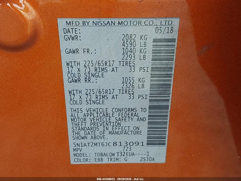 2018 NISSAN ROGUE SV - 5N1AT2MT6JC813091