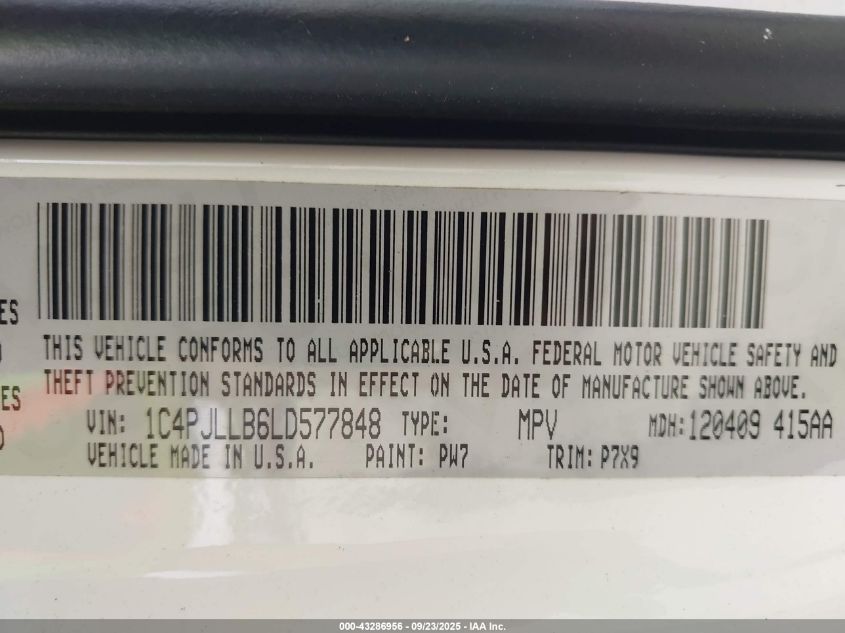 2020 Jeep Cherokee Latitude Plus Fwd VIN: 1C4PJLLB6LD577848 Lot: 43286956