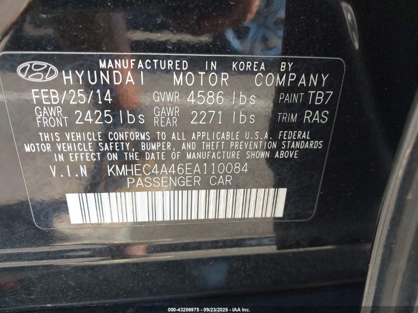 2014 Hyundai Sonata Hybrid Limited VIN: KMHEC4A46EA110084 Lot: 43286975