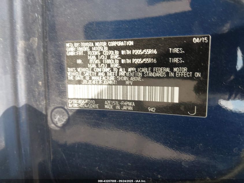 2015 Scion Xb VIN: JTLZE4FE7FJ074641 Lot: 43287008