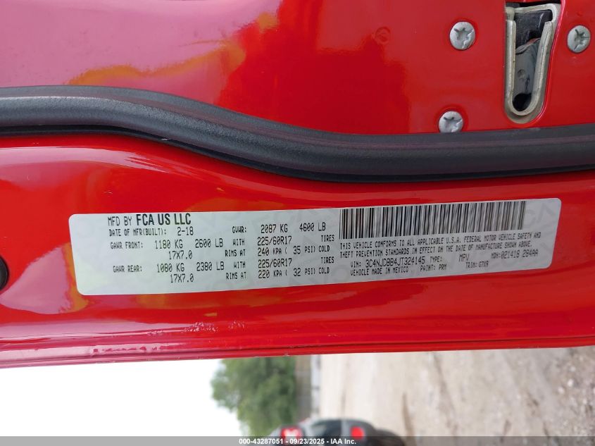 2018 Jeep Compass Latitude 4X4 VIN: 3C4NJDBB4JT324145 Lot: 43287051