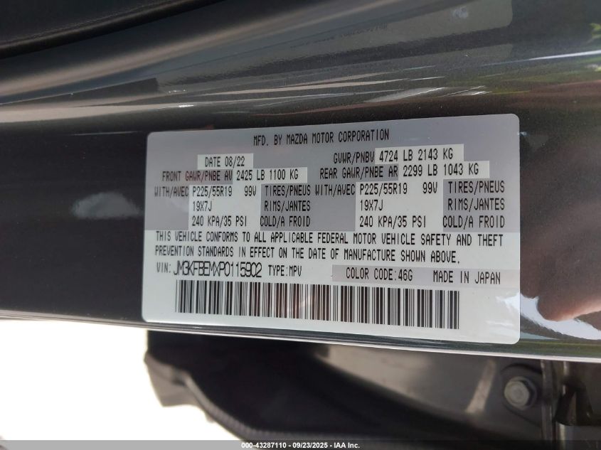 2023 Mazda Cx-5 2.5 S Premium Plus VIN: JM3KFBEMXP0115902 Lot: 43287110