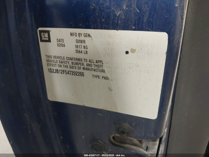 2004 Pontiac Sunfire VIN: 1G2JB12F547292266 Lot: 43287117