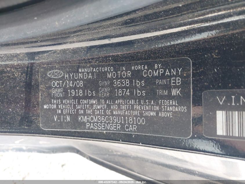 2009 Hyundai Accent Gs VIN: KMHCM36C39U118100 Lot: 43287342