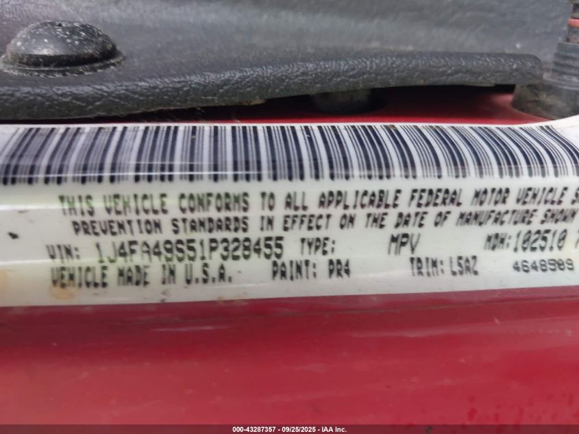 2001 Jeep Wrangler Sport VIN: 1J4FA49S51P328455 Lot: 43287357