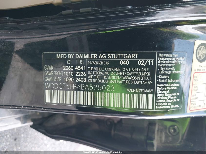 2011 Mercedes-Benz C 300 Luxury/Sport VIN: WDDGF5EB6BA525023 Lot: 43287360
