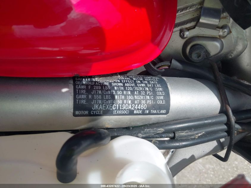 2009 Kawasaki Ex650 C VIN: JKAEXEC119DA24460 Lot: 43287422