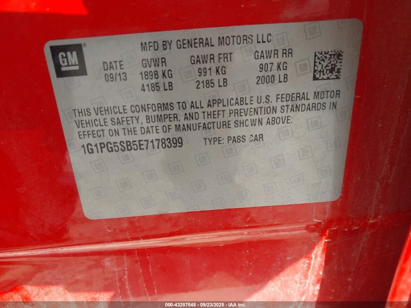 2014 Chevrolet Cruze Ltz VIN: 1G1PG5SB5E7178399 Lot: 43287548