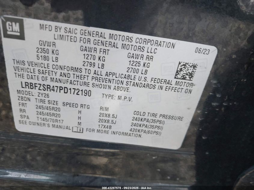 2023 Buick Envision Avenir Awd VIN: LRBFZSR47PD172190 Lot: 43287578