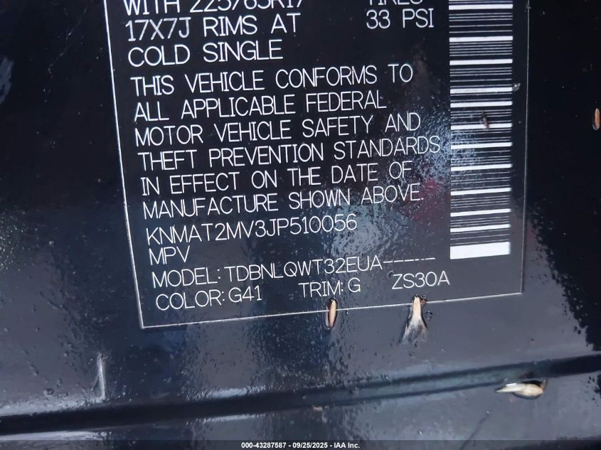 2018 Nissan Rogue Sv VIN: KNMAT2MV3JP510056 Lot: 43287587