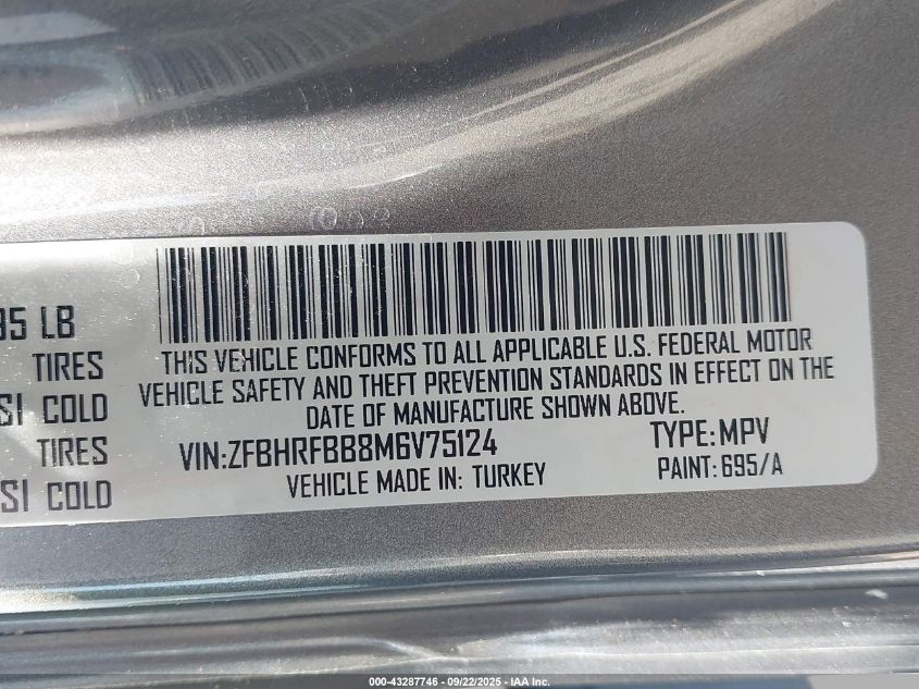 2021 Ram Promaster City Slt VIN: ZFBHRFBB8M6V75124 Lot: 43287746