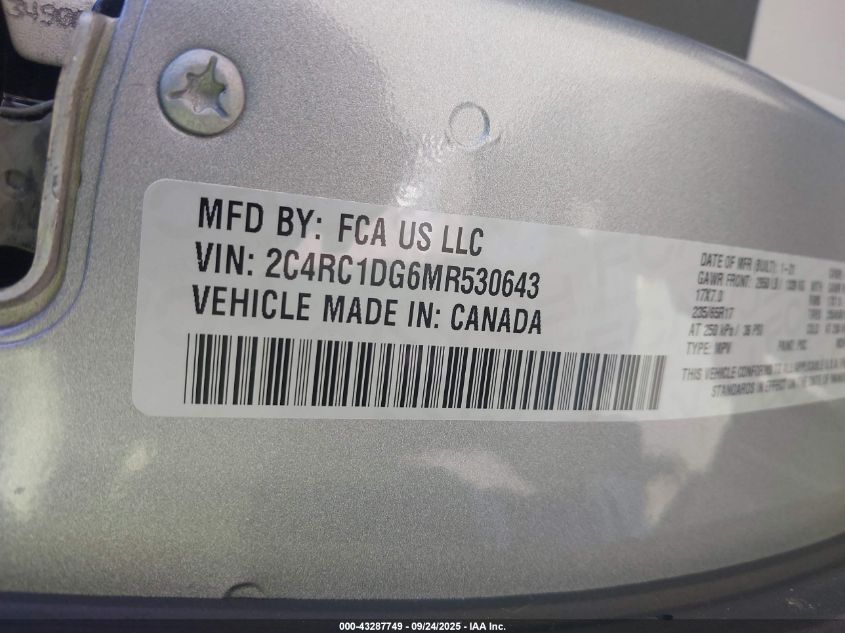 2021 Chrysler Voyager Lxi VIN: 2C4RC1DG6MR530643 Lot: 43287749